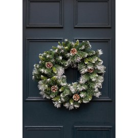 Marco Paul Artificial Luxury Christmas Wreath Hanging Door Decoration Indoor Outdoor Snow Frosted Christmas Baubles for Home Decor Durable Traditional Wreath Christmas Decorations (58cm Snow Frosted)