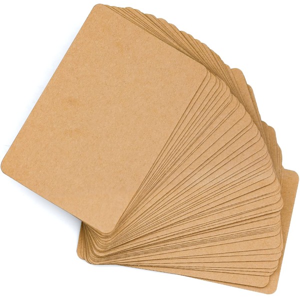 Pack of 50 Blank Kraft Paper Cards Postcards Index Cards Set A6, 300 g/m² Craft Card Brown Round Corners Message Card for Designing, Labelling or Printing for Message Gift