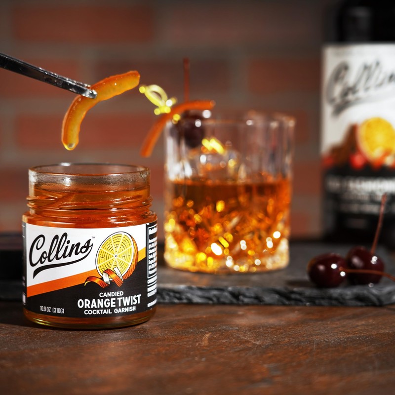 Collins Candied Fruit Orange Peel Twist in Syrup, Popular Cocktail
