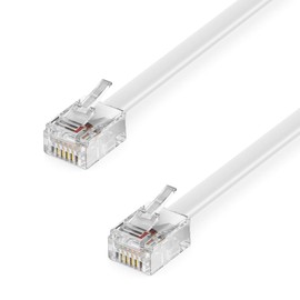 deleyCON RJ11 3.0-Metre Telephone Cable Modular Cable 6P4C Western Cable RJ11 to RJ11 Connector Flat Cable Telephone Socket Modem Router Fax ISDN DSL VDSL Internet White