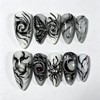 30Pcs Gothic Almond Press on Nails, Black Swirl Butterfly Moon