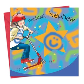 Twizler Happy Birthday Card For Nephew with Scooter – Nephew Birthday Card – Childrens Birthday Card – Boys Birthday Card – Birthday Card For Nephew - Nephew Gifts