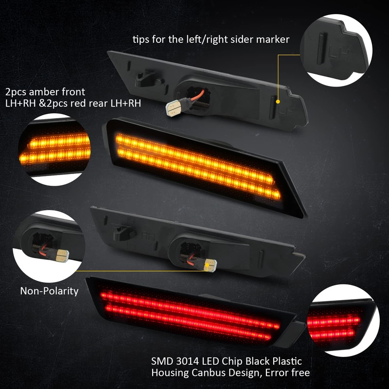 Bestview - Luces LED ahumadas laterales para Chevy Camaro 2010-2015,