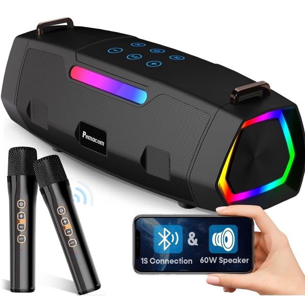 Pemacom Portable Bluetooth Karaoke Machine - 60W Powerful Speaker with