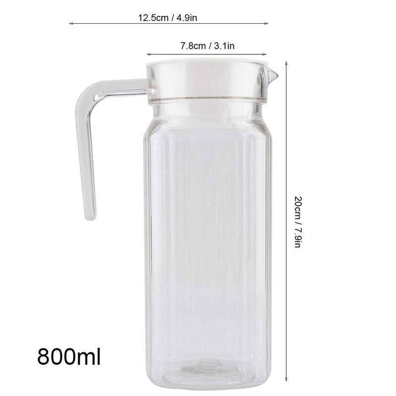 Acrylic Jug Carafe with Lid and Handle Ribbed Striped Juice