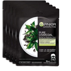 Garnier Skin Active Pure Charcoal, Formula Formula with Vegetable Charcoal and Laluronic Acid for Normal or Combination Skin - Pack of 5