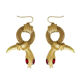 GOLD SNAKE EARRINGS WITH RED GEM EYES FOR FANCY DRESS ACCESSORY