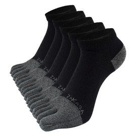 ZAKASA Mens Ankle Toe Socks Athletic Running Five Finger Socks Cotton Low Cut No Show Socks 5 Pairs Size 8-15, Black 5 Pairs, 13-15