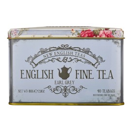 New English Teas Vintage Floral Tea Tin with 40 Earl Grey Teabags with Bergamot Flavouring