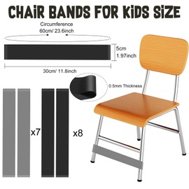 PLULON 15 Pack Chair Bands for Kids with Fidget Feet, Fidget Bands for Classroom Chairs, Bouncy Bands for Student Chairs, Desks with Sensory ADHD and Autism - Black Grey