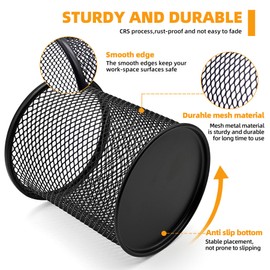 AIMI Large Capacity Pencil Case Container 2 Pack 3.5 inch Metal Mesh Cup Office School Home Desk Pen Storage Organizer Can Makeup Holder Round Black with 100 Sheets Sticky Notes