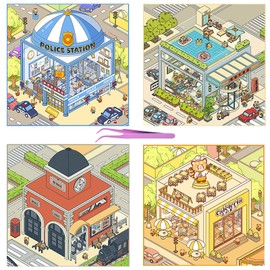 4 Sets Bear 3D Sticker Scene 3D House Stickers with Tweezers Make Your Own Town 3D Miniature Scene Stickers