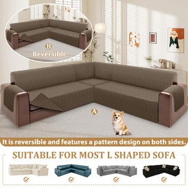 ALIECOM Corner Sectional Couch Covers L Shape Sofa Covers Washable Reversible Couch Cover for Sectional Slipcover U Shape Pet Dogs Furniture Protector with Elastic Straps (Light Brown, Large)