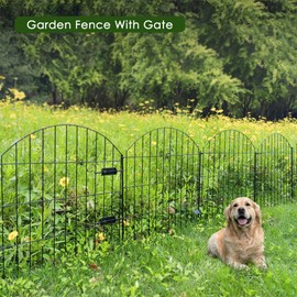 FOREHOGAR Metal Garden Fence with Gate 28in (H) x 18.7ft (L), 1 Gate + 7 Panels Dog Fence Border Fence Animal Barrier, No Dig Garden Fencing for Yard Flower Bed Lawn Patio Outdoor, ECG2829 Black