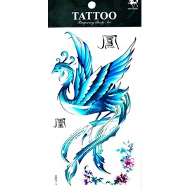PP TATTOO 1 Sheet Blue Bird with Beautiful flowers Tattoos Body Art Stickers Color Flash Fake Waterproof Tattoo Stickers for Women Men