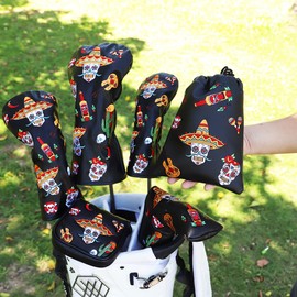 Golf Valuables Pouch, Leather Golf Tee Pouch with Drawstring Closure Golf Ball Handbag Portable Ball Pouch Golf Accessories for Men Women (Mexico Skull)