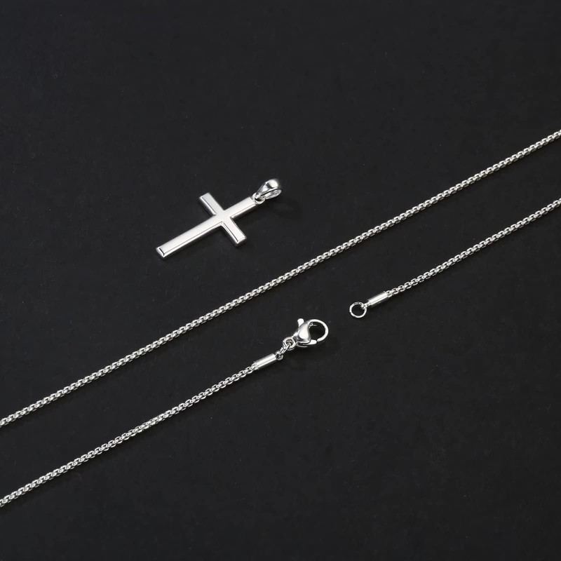 18K-Gold-Plated Cross Necklace for Men, 925 Sterling Silver Mens Cross