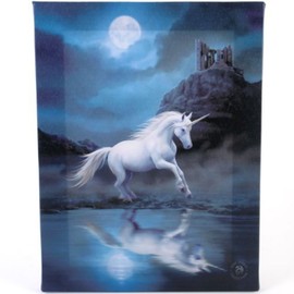 Small Moonlight Unicorn Canvas Picture by Anne Stokes, White/blue