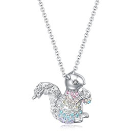 TNSRAY Squirrel Chains Necklace with Crystal, Birthday Gift, Cute Squirrel Necklace for Girls, Squirrel Pendant, for Children, Girls, Women, Women, Metal, No Gemstone