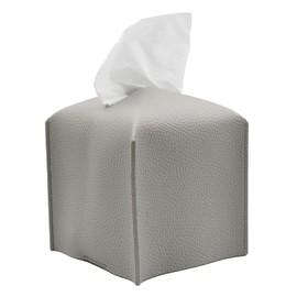 Livelab Tissue Box Cover Holder, Square Modern Decoration PU Leather Facial Tissues Case Roll Paper Dispenser for Bathroom Vanity Countertop, Night Stands, Office Desk Car 5X5X5'' | Pastel Grey