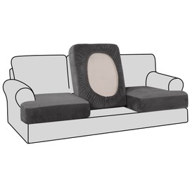 H.VERSAILTEX Stretch Velvet 3 Piece T Cushion Sofa Slipcovers Individually Cushion Cover for 3 Cushion Couch Seat Cushion Covers for Sofa Seat Cushion Covers Stay in Place(Sofa, Grey)