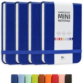 NeatVilla Tiny Notebook 3x4 Small Notepad Pocket Size, A7 Leather Hardcover Mini Notebook, Tear Off Sheet Tiny Notepad with Elastic Band, 4 Pack Mini Pocket Notebook for Nurse Reporter (Navy Blue)