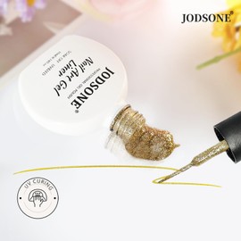 JODSONE Glitter Gold Swirl Nail Art Liner Gel Polish,10ml Classic Color 3D Nail Art Pens Effect Nail Print Design with Thin Brush for French Tips Manicure Painting DIY at Home - LX01