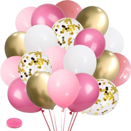 Przyjecie Pink Gold White Latex Balloons,61 Pcs Pink and Gold Confetti Party Balloons For Girl's Birthday Mother's Day Baby Shower Engagement Wedding Anniversary Party Decorations