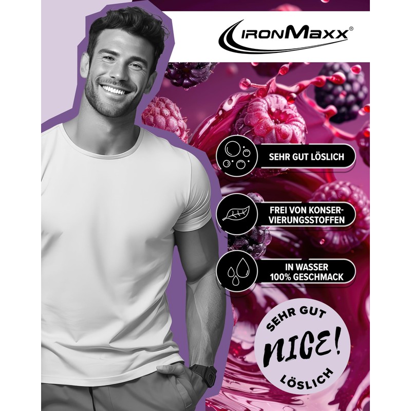 IronMaxx 100 Percent EAAs Zero Amino Acid Powder, Sugar-Free, Wildberry