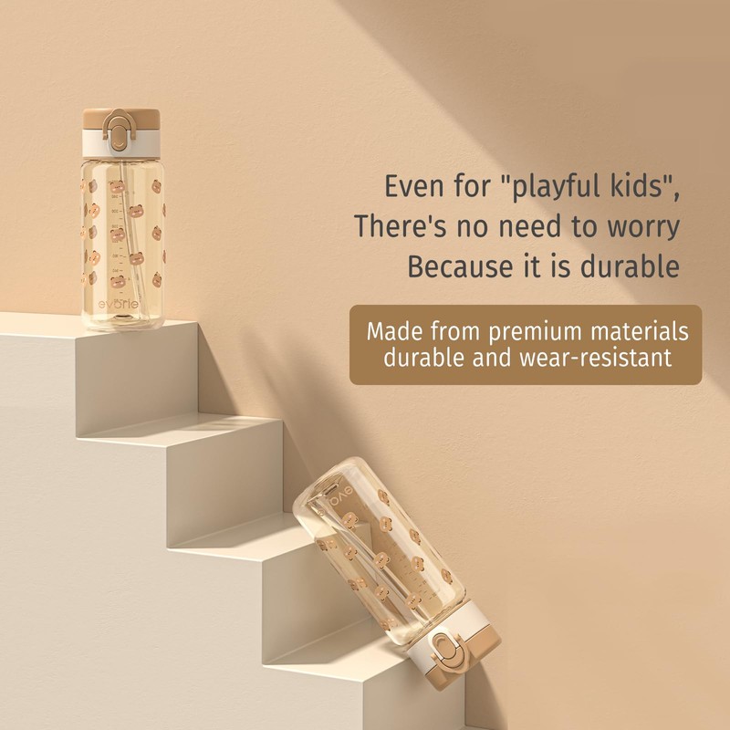 Evorie Tritan Kids Water Bottle for School with Straw, 13oz