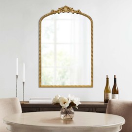 Madison Park Lilbeth Wall Mirror for Bedroom, Large Hanging Traditional Living Room Accent Mirror, Wood Frame, Arched Top & Beaded Details Entryway Mirror, Ready to Hang Bedroom Wall Decor, 39"H Gold