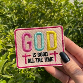 Cross God Is Good All the Time Patch 3 Inches Christian Religious Jesus Bible Verse Iron On/Sew On Embroidery Fabric Applique Patches for Trucker Hats Clothes Backpack DIY Accessories Friends Mom Gift
