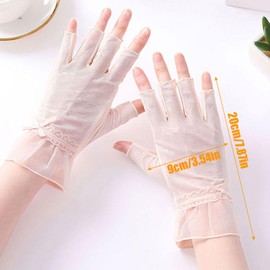 Tidyworm Women's UV Protection Gloves, Fingerless, Anti-slip, Smartphone Compatible, Short Gloves, UV Protection, Sunscreen, Thin, Summer Gloves, For Driving, Bicycle, Commuting, E Beige