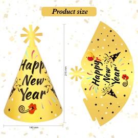 DPKOW New Year's Eve Party Hats, 12pcs Happy New Year Cone Hats for 2024 New Year's Eve Party Supplies, Black Gold Silver
