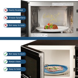 Microwave Splatter Cover 10.2 Inch with Handles, Collapsible Vented Silicone Lid & Anti-Scald Tray, BPA-Free Splash Guard for Food Heating, Fits Most Compact Microwaves