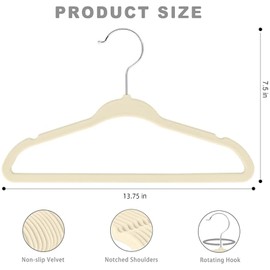 BAGAIL Kids Velvet Hangers 13.75 Inches Children's Clothes Hangers Non-Slip Baby Hangers for Infant/Toddler (Ivory,50pack)
