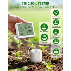 7 in 1 Soil Meter, Digital Soil Test Kit of PH/Sunlight/Fertility/Soil & Air Temp, Humidity Meter for Indoor & Outdoor Plant, Growing Environment Tester with Large LCD Display for Farm, Garden & Lawn