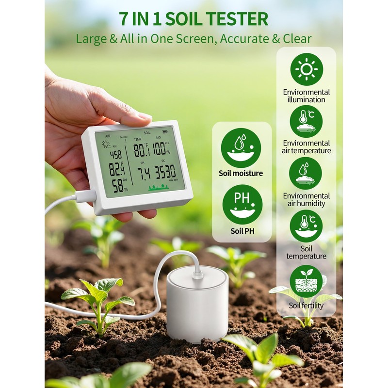 7 in 1 Soil Meter, Digital Soil Test Kit of