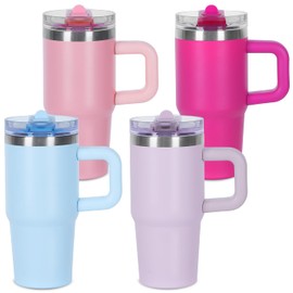 14 oz Tumbler for kids with Detachable Flip Straw Lid & handle, 100% Leak Proof 14 oz mini cup, Stainless Steel Vacuum Insulated Tumbler, Keep Cold or Hot (Pink, Hot Pink, Sky Blue, Lavender Purple)