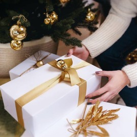 KEYIDO® Gold Ribbon, 40mm x 44 Metres(50 Yards) Wide Ribbon, Thick Gold Satin Ribbons for Gift Wrapping, Hair Bow, Florist, Crafts, Sewing, Car, Wedding, Christmas Decoration (22M/Roll)