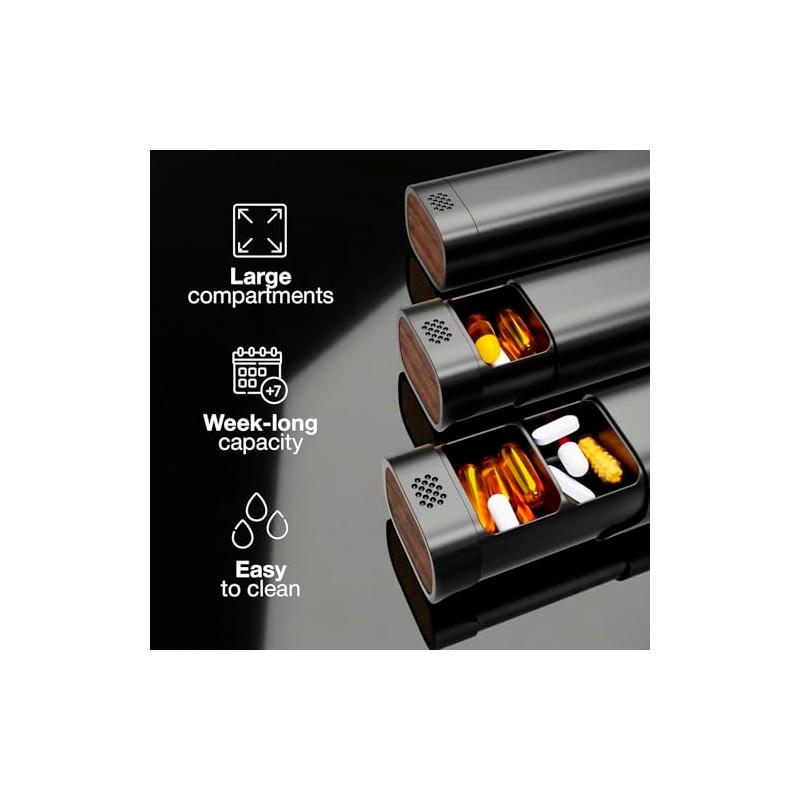7 Day Weekly Pill Organizer, Premium Aluminum Build with Real