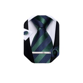 DiBanGu Necktie, Striped Necktie, Handkerchief, Cufflinks, Tie Pin Set, Wedding, Business, School Entrance Ceremony, Graduation, Year End Party, Free size