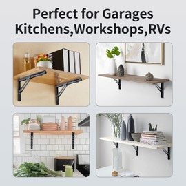 Toirxarn 24" Heavy Duty Black Folding Shelf Brackets - Steel Collapsible Bracket for Space Saving Wall Mounted Desk, DIY Workbench, Foldable Table & Countertop Extension, Max Load 330lb, Pack of 2