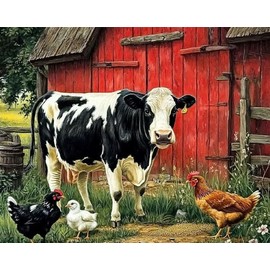 DAZZLEDOTS Diamond Art Kits for Adults, Cow Diamond Painting Kits for Beginner Farm Round 5D Full Drill Diamond Dots Crafts for Home Wall Decor Gifts 16x12 Inch