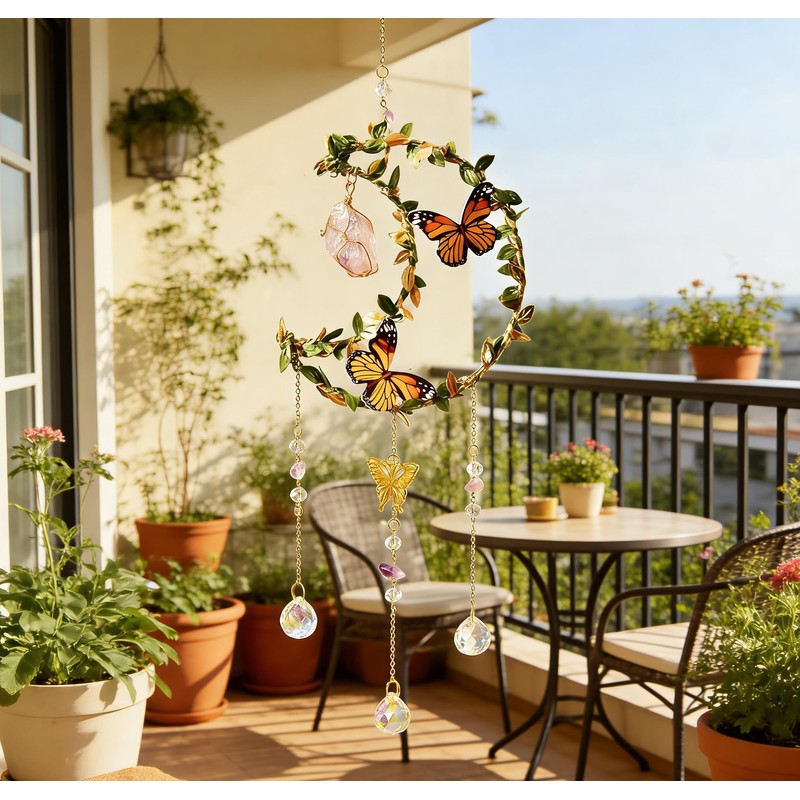 Hanging Crystal Suncatchers with Butterflies, Hanging Garden Suncatchers