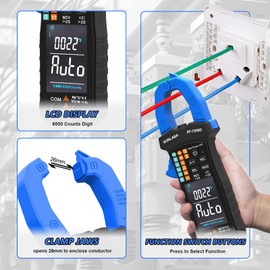 SURLABA Digital Clamp Multimeter, AC DC Clamp Meter, Clamp Meter, 600 V TRMS, NCV Current Meter Multimeter with Torch for Voltage Current Resistance Capacity Continuity Temperature Diode