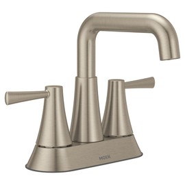 Moen Ronan Spot Resist Brushed Nickel Two-Handle 4 in. Centerset Modern Double Bend Bathroom Faucet with Push-Down Drain, 84025SRN