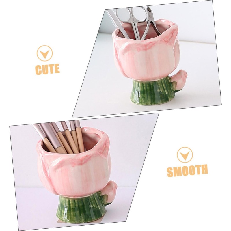 Ipetboom Ceramic Makeup Brush Holder Cute Flower Design Storage Pot