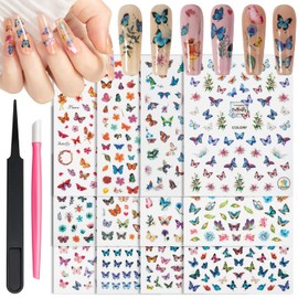 DZHILHMX Nail Stickers - 3D Self Adhesive, Multiple Colors, Butterfly, Manicure Decals, with Kit, for Nail Art Decoration