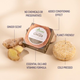 BAMBOEARTH Solid Shampoo Bar And Conditioner Effect Hair Soap – 100% Organic Shampoo Bars For Hair With All Natural Plant Based Essential Oils And Zero Waste Biodegradable Packaging (Ginger)